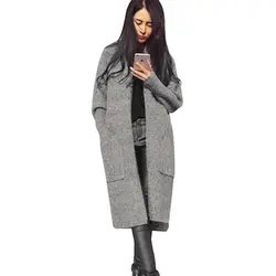 Новинка; Лидер продаж Модные осень-зима Вязание кардиганы свитера с длинным рукавом Карманный Свободные свитеры теплое пальто женские