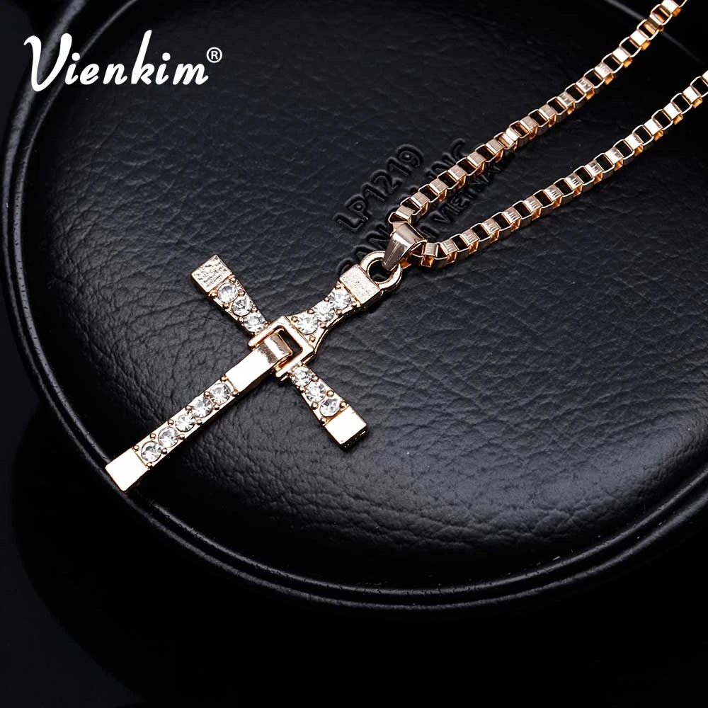 

MAXX The Fast And The Furious Dominic Toretto Vin New Movie Jewelry Classic Rhinestone Pendant Sliver Cross Necklaces Men 2018