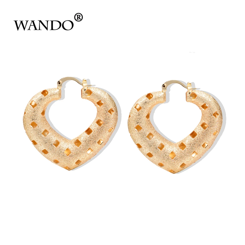 

WANDO African Hoop Earrings for Women Heart-shaped Ethiopian Round Hollow Earrings Gold Color Wholesale Jewelry Arab Gifts