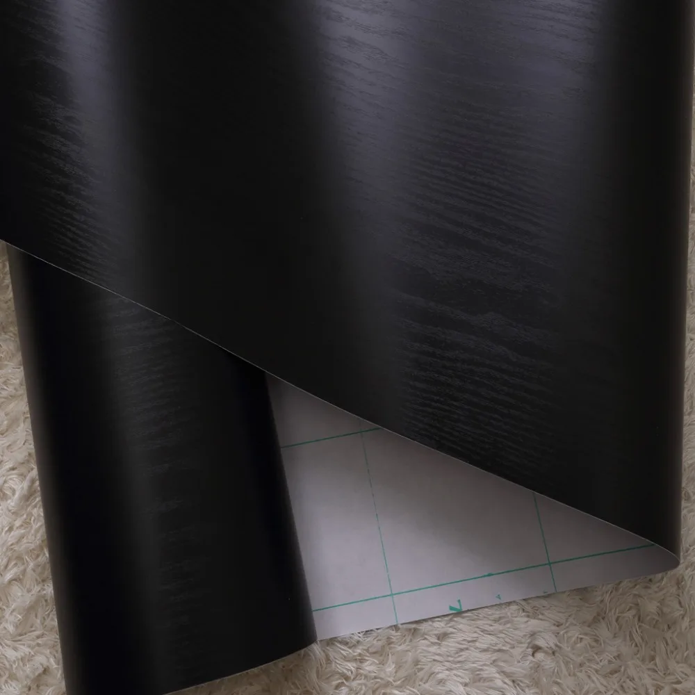 JLCorp 3 metros Vinilo autoadhesivo para estante de papel pintado con textura de madera de grano negro mate 