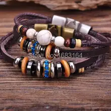 G73 2 шт. пеньки серфера Кожа Дерево Бусины браслет манжеты природа камень мужские