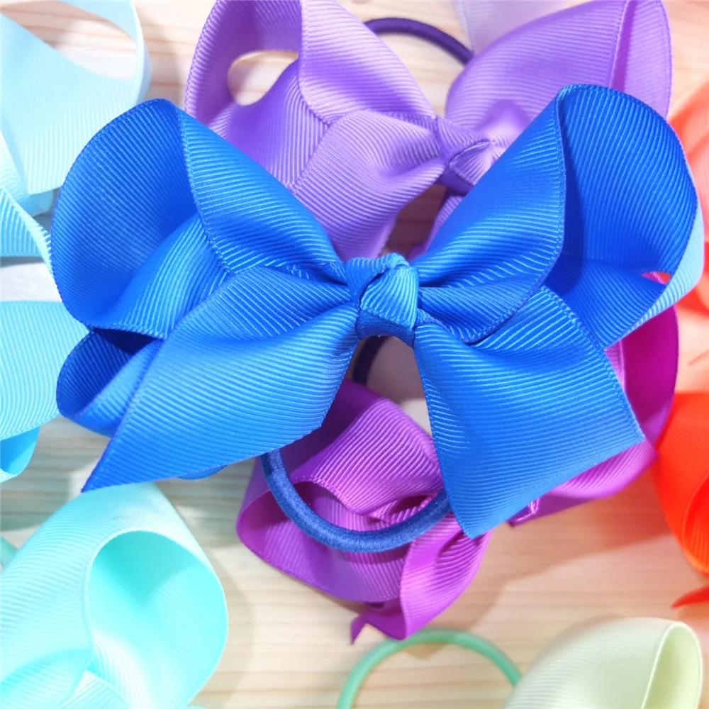 6 pcs 4 inch Hair bow WITH Elastic Bands Kids Girl Ponytail Hair Holder