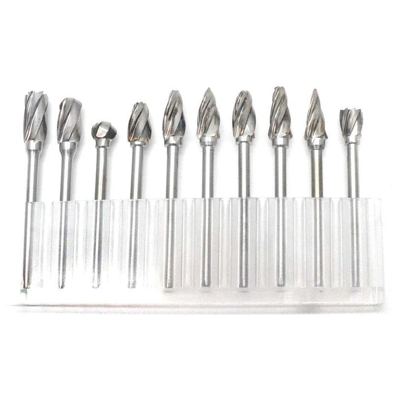 10pcs Aluminum Cut Tungsten Carbide Rotary Burr Set Metal Carving Drilling Polishing Bits with 1/8"(3 mm) Shank for Die Grinder