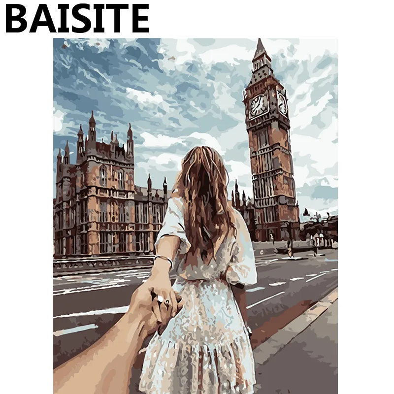 

BAISITE Framed Landscape DIY Oil Painting By Numbers Painting&Calligraphy Wall Art Home Decor size 40*50cm E875