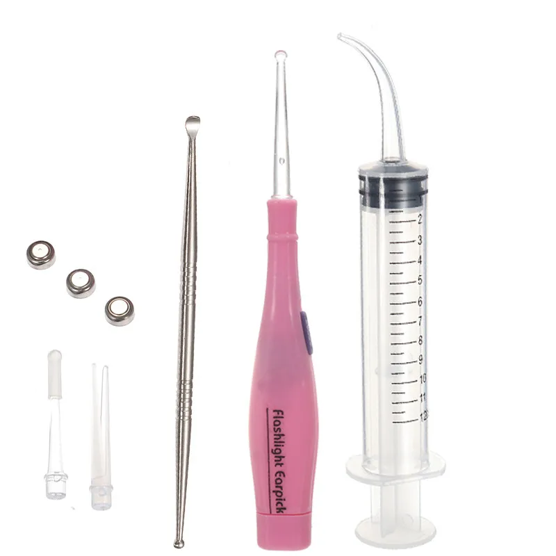 

1Set Tonsil Stone Remover Tools Kit Ear Wax Remover LED Light Earpick 12cc Irrigator Syringe Oral Clean Care Tool