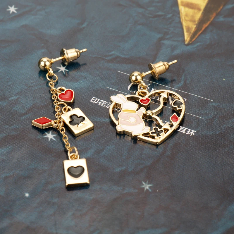 

MQCHUN Anime Cartoon Enamel Alice in Wonderland Rabbit Little Girl Bunny Tassel Asymmetric Dangle Earrings for Women Girl Gift-1