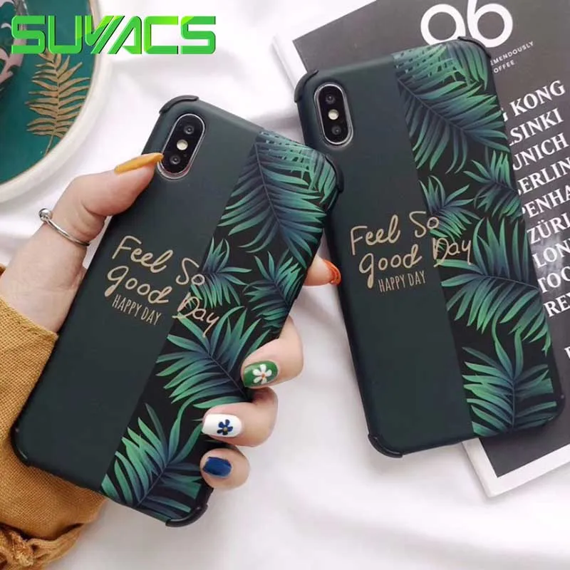 

SUYACS Banana Leaf Floral Phone Case For iPhone 7 8 Plus X XS MAX XR 6 6S Cool English Letter Soft IMD Phone Housing Bag Cover