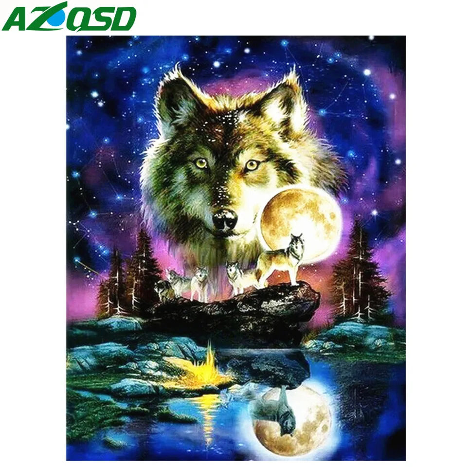 

AZQSD Diamond Painting Wolf Cross Stitch Diamond Msoaic Landscape Home Decor 5d Diy Needlework Picture Of Rhinestones Handmade