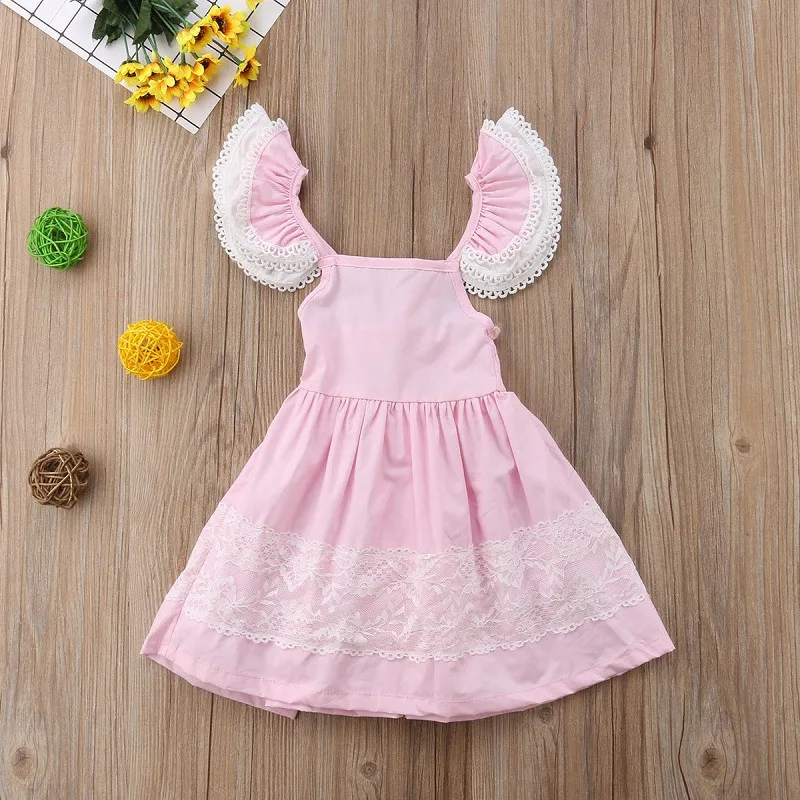 Toddler Infant Baby Girls Dress Summer Pink Sleeveless Tutu Dresses Backless Party Princess Lace