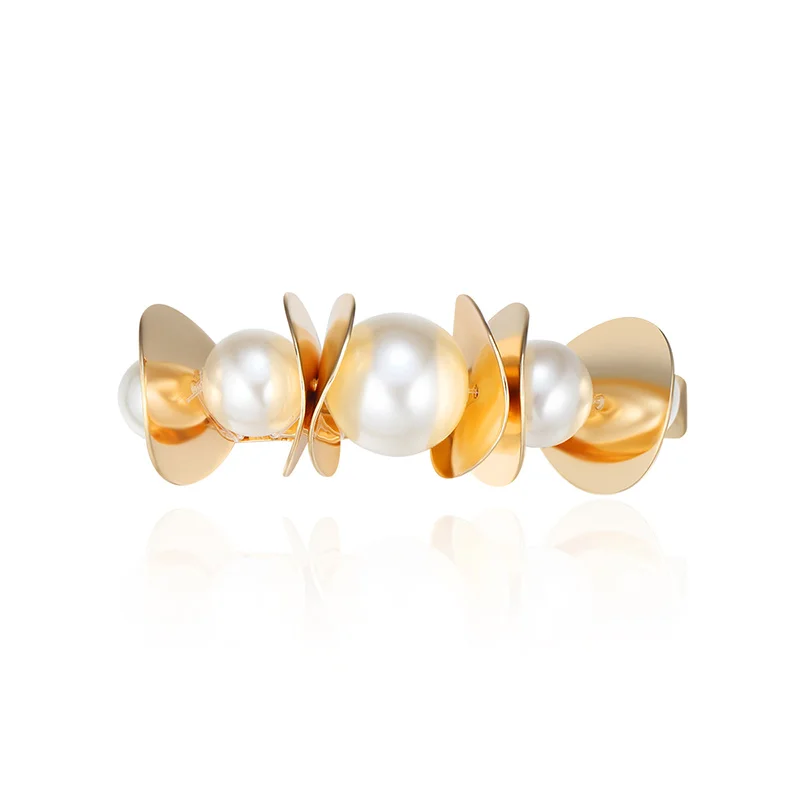 

CHIMERA Women's Pearl Hair Barrette Fashion Gold Metal Hair Clips Pins Hairgrip Accessories Korean Style Ponytail Clamp for Lady