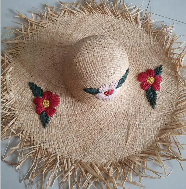 2018 summer floral beach women embroidery flower handmade raffia cap 2018 summer floral beach women embroidery flower handmade raffia cap