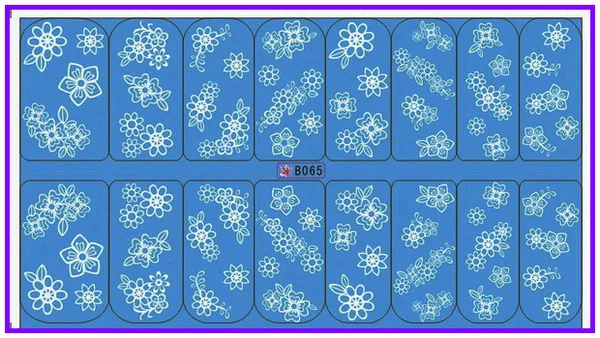 

GLITTER POWDER NAIL TATTOOS STICKER WATER DECAL NAIL ART BLACK WHITE FLOWER LACE WAVE LINE B65-72