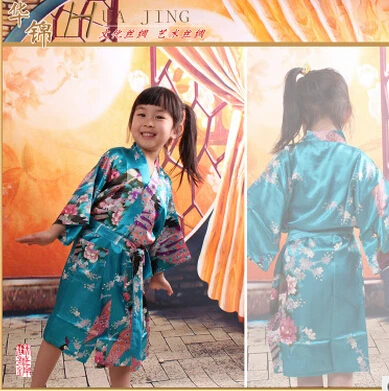 Peacock Kids Robe Satin Children Kimono Robes Bridesmaid Flower Girl Dress Silk children's bathrobe Nightgown Kimono robe