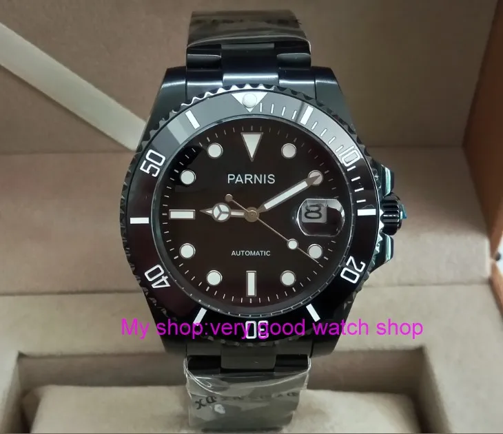 40 мм Parnis с сапфирами Crystal 21 jewels автоматический механизм движение черный