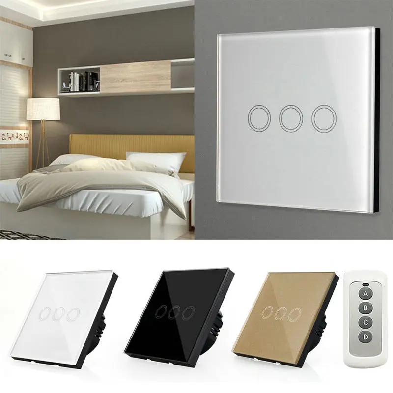 

EU/UK Standard 1/2/3 Gang RF433 Remote Control Wall Switch, Wireless Smart Light Switches, Glass Panel Touch Switch AC 110V-220V