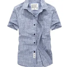 Летние мужские шорты рукава рубашки больших размеров свободные льняные дышащие повседневные рубашки армейские мужские универсальные брендовая одежда Новинка