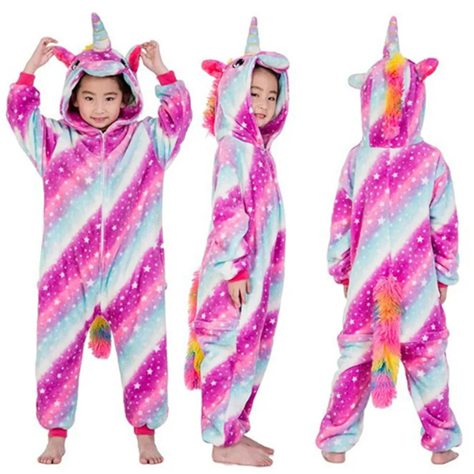 Зимние пижамы для мальчиков и девочек Kigurumi с единорогом животными из