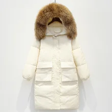 Корейский длинный пуховик для женщин, зима, 90% белый утиный пух, куртка, пальто для женщин, утолщенный теплый пуховик, Женская свободная парка