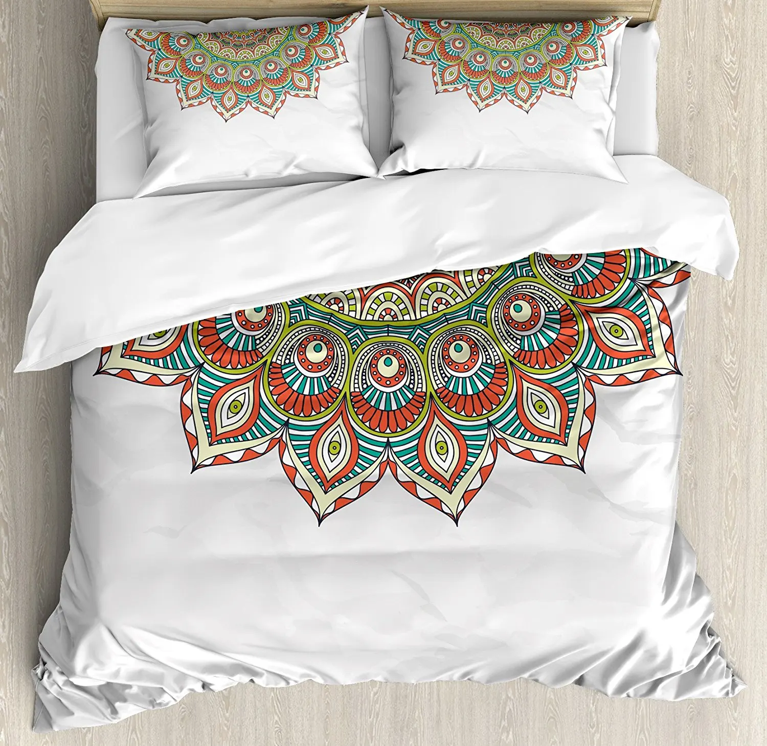 

Mandala Duvet Cover Set Arabesque Style Mandala Pattern with Floral Mystical Cycle of Life Theme Artwork Bedding Set Multicolor