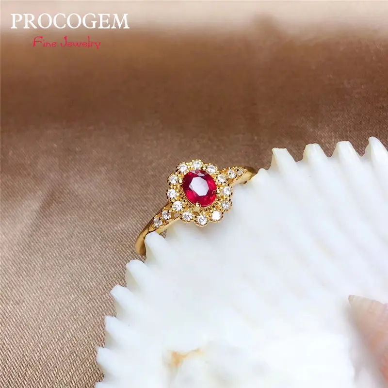 

Natural Heated Red Ruby Rings Genuine Gemstones flower Rings for Women Anniversary Party Fine jewelry 925 Sterling silver #503