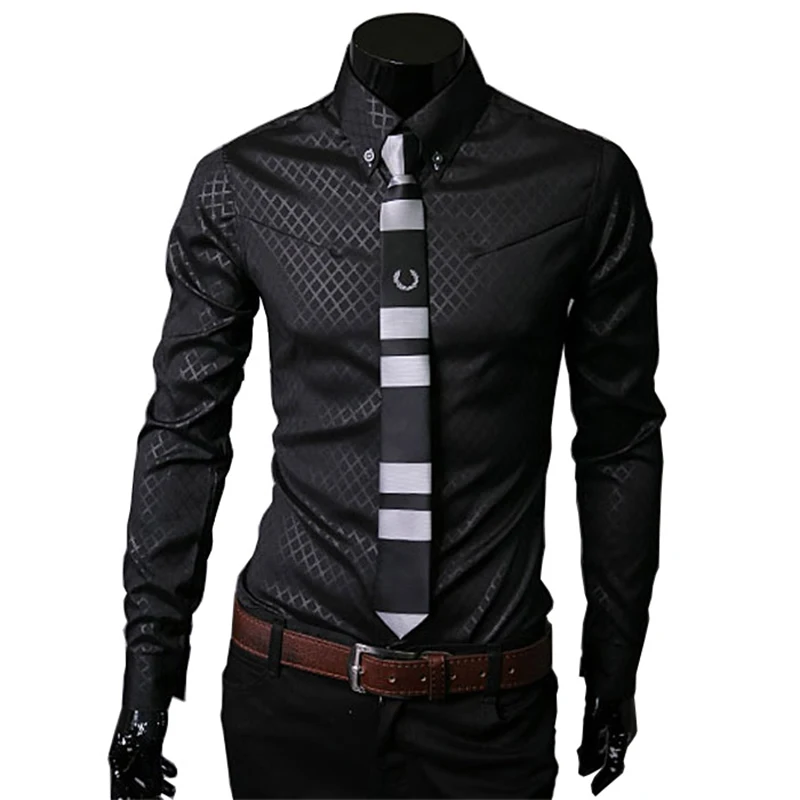

Men Plaid Shirts Brand 2019 New Mens Dress Shirts Long Sleeve Slim Casual Black White Social Male Clothes Chemise Homme