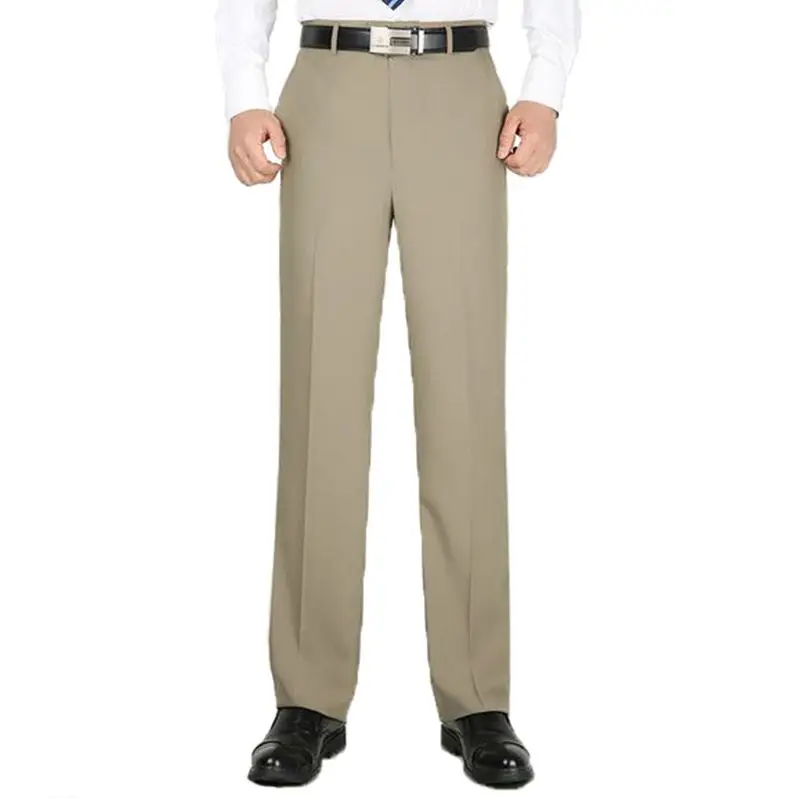 MOGU модные новые высококачественные мужские брюки прямые летние мужские классические повседневные деловые брюки в длинную длину для 8 цветов - Цвет: Хаки