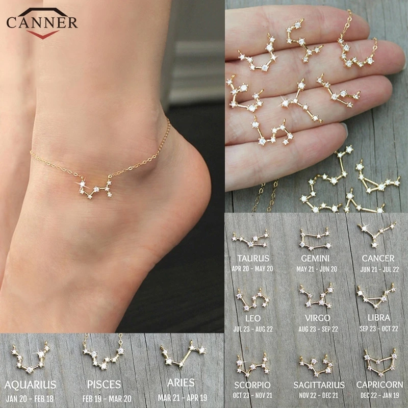 

Twelve Constellations Cubic Zirconia Anklets for Women Charm Anklet Ankle Bracelet Leg Foot Chain Jewelry Gift H45