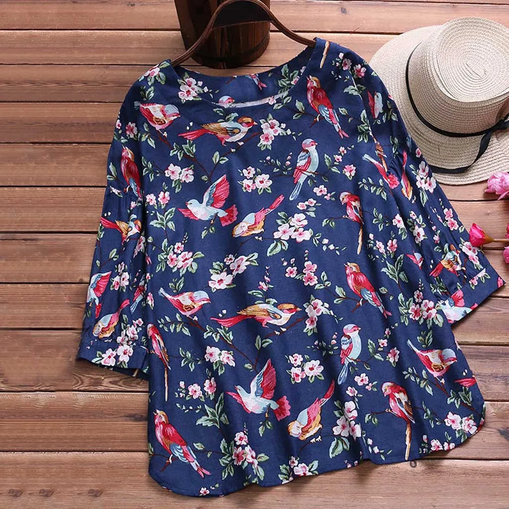 

Fashion Women Blouses Femininas Blusas Casual Print Long Sleeve Round Neck Top Shirt Blouse Dames Blouses Lange Mouwen Hot Sales