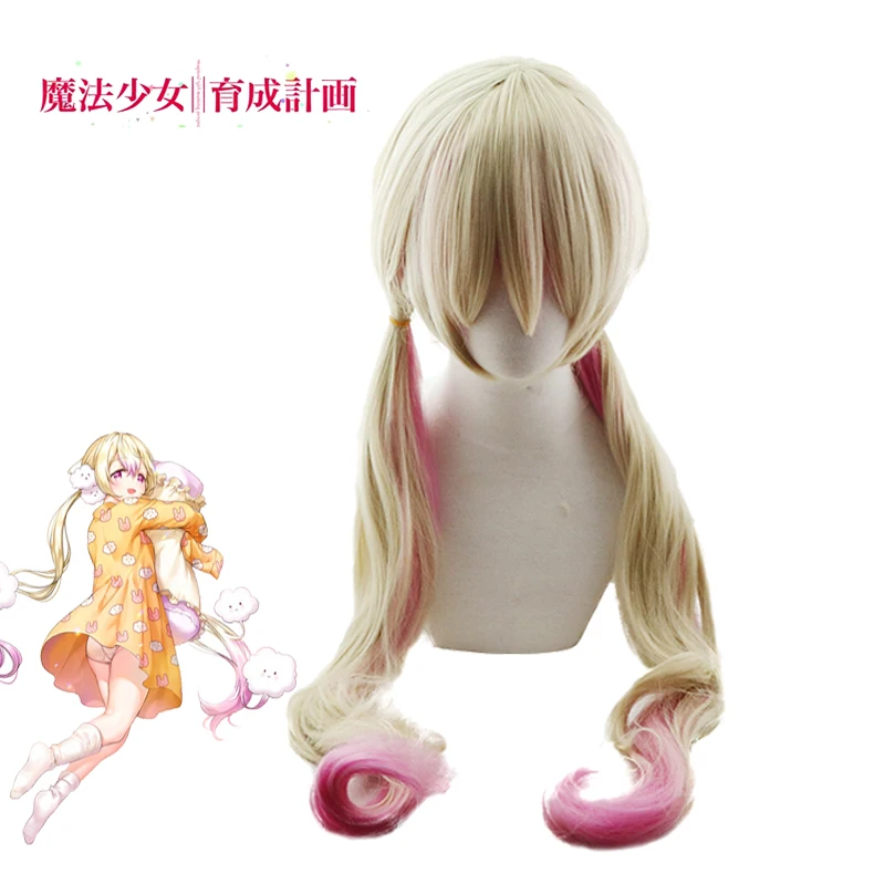 

Eraspooky Magical Girl Raising Project Cosplay Sanjo Memu Nemurin Wig Anime Cosplay Girls Yellow Pink Long curly hair Synthetic