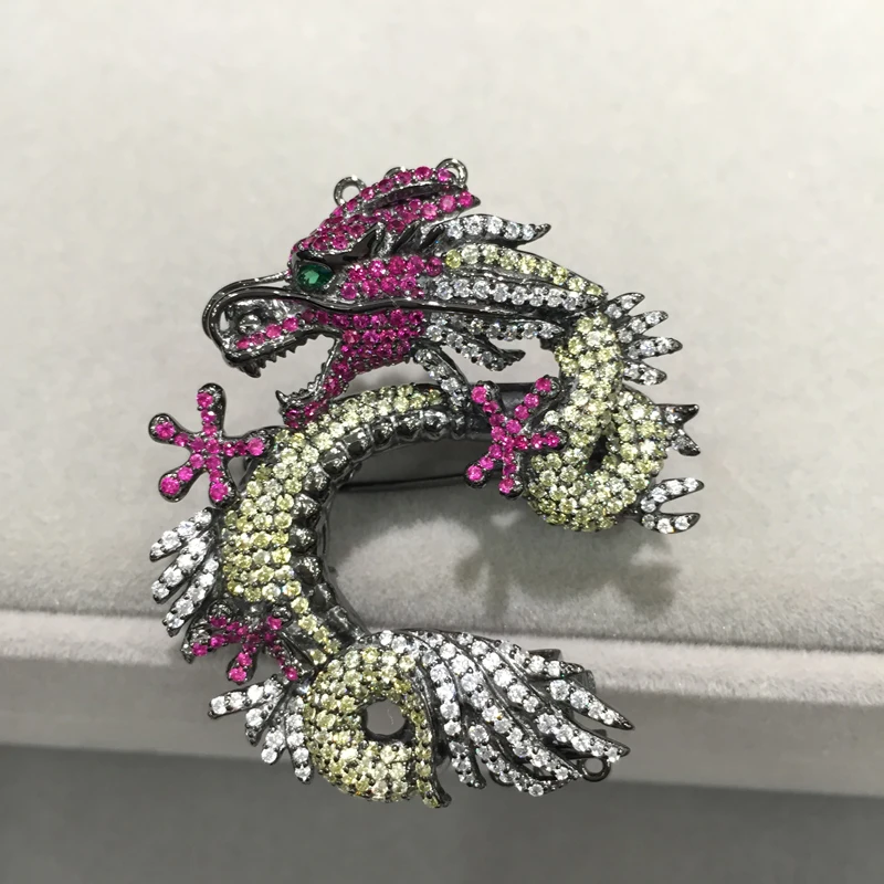 

Jewelry Clasp & Brooch Double Use Jewelry Findings Dragon Connectors For Necklace silver with cubic zircon free shipping