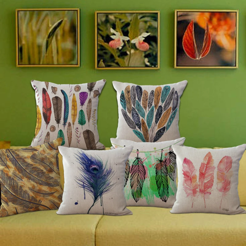 Fashion Peacock Feathers Print Pillow Case Cover Soft Polyester Peach