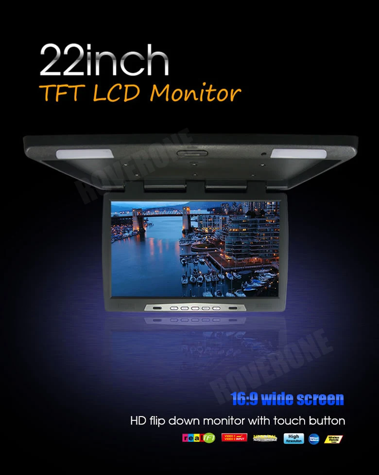 22 Inch Screen Bus TV Roof Mount LCD Monitor Flip Down Screen Overhead