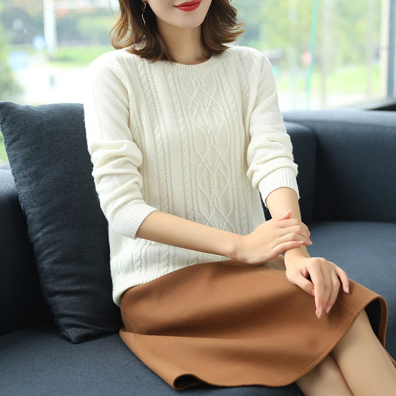 XL Brand Sweater 2019 Spring Fall Women New Pure Color O-neck Knit Bottoming Cashmere Wool Blend Female | Женская одежда