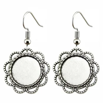

5Pairs/Lot Fit 18mm Glass Cabochon Antique Silver Color Zinc Alloy Drop Earrings Hooks Earring Base Setting Earring Findings