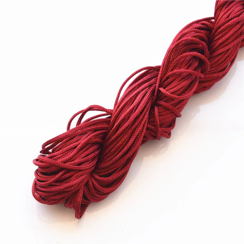 10 рулон китайский узел атласный нейлоновый плетеный шнур веревка бусины макраме ручной работы плетеные нити шнуры 1 мм - Цвет: Burgundy