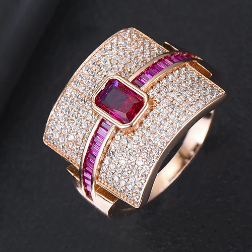 GODKI Monaco Design Luxury Statement Stackable Ring For Women Wedding Cubic Zircon Engagement Dubai Punk Bridal Top Finger Rings - Цвет основного камня: Ruby Rose Gold