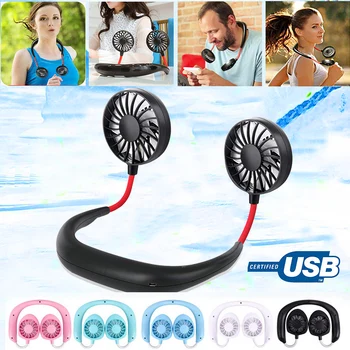 

1PCs Portable Fans Hand Free Neckband Fans With USB Rechargeable 1200mA Battery Operated Dual Wind Head 3 Speed Adjustable Fan