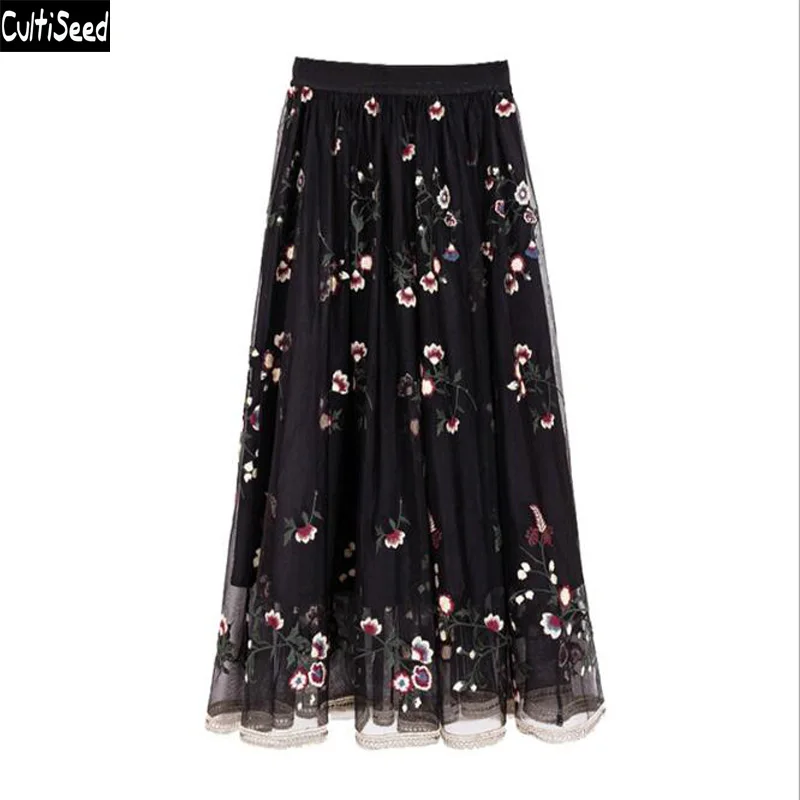 Cultiseed Для женщин Летняя юбка Новинка; для женщин с цветочной вышивкой юбка мода Высокая Талия Повседневная юбка в складку вечерние юбка
