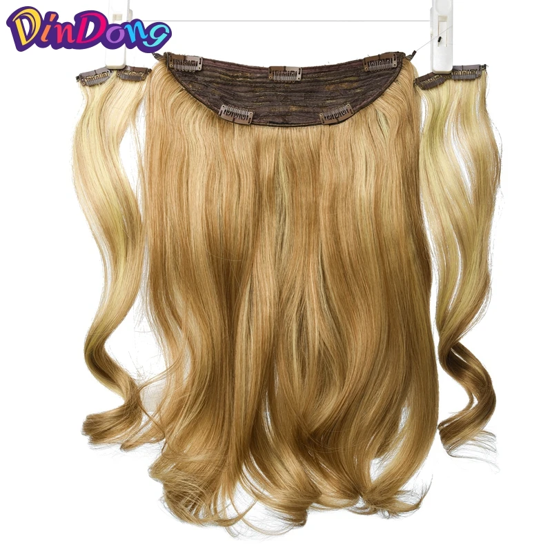 DinDong 18 inch 3 Pieces Fish Line Hair Extensions With Clips in Long