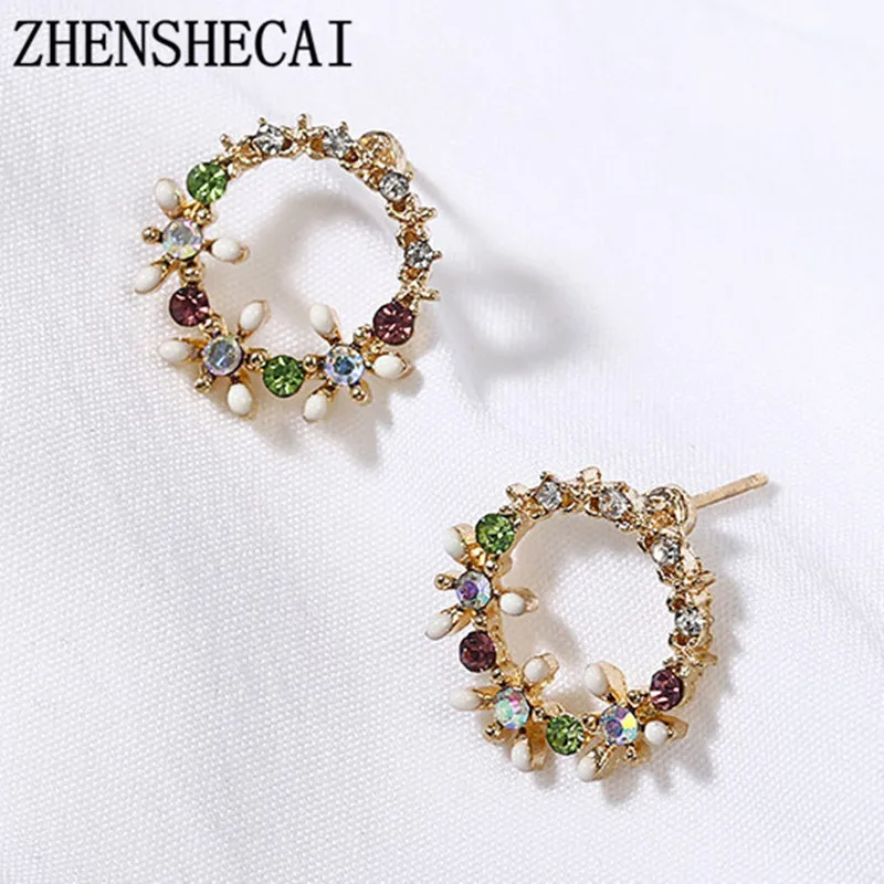 

2018 Fashion Jewelry full crystal Flower Stud Earrings for Women party wedding Blossoms simple round Earrings gift ez6