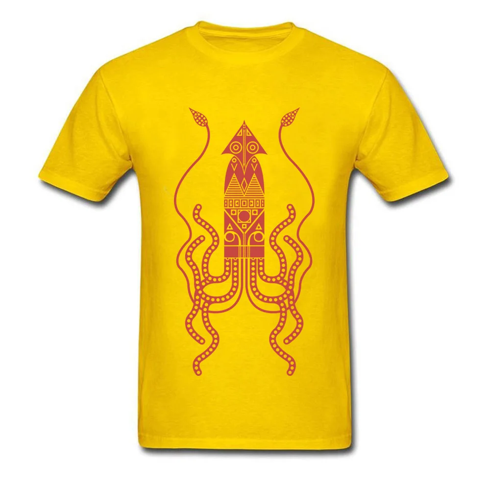 Men's 2018 New Casual T Shirt Crewneck Summer Cotton Fabric Top T-shirts Design Short Sleeve Giant Squid Tee-Shirt Giant Squid yellow