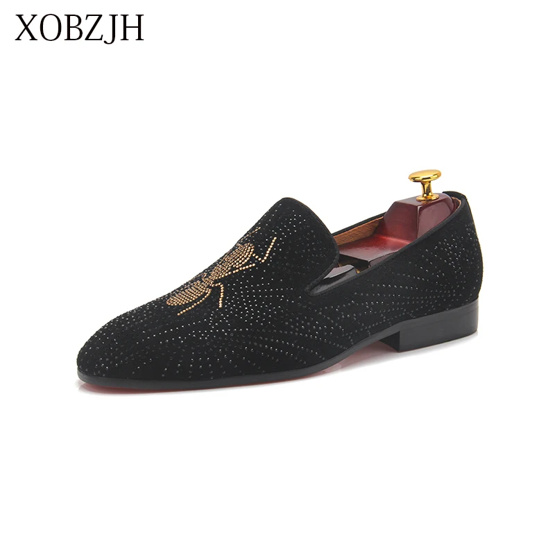 

Rhinestone Shoes Men Italian Luxury Dress red bottom Shoes Genuine Leather wedding Loafers Designer High Quality Man Shoes
