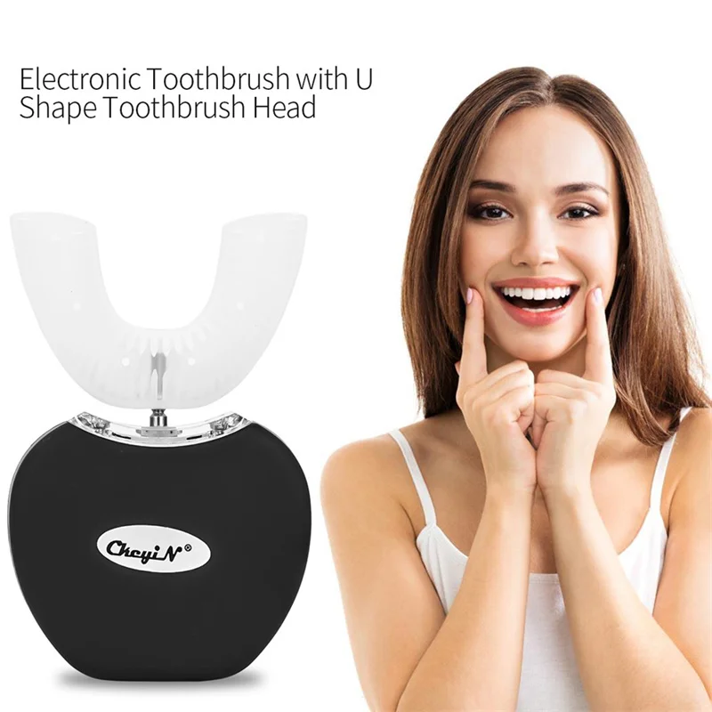 

360 Degree Ultrasonic Toothbrush U Type Hands Free Automatic Electric Toothbrushes 4 Modes Blue Light Tooth Whitening Brush 46