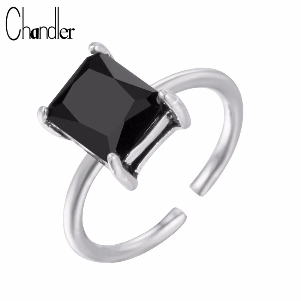 Chandler 925-Sterling-Silver Jewelry Square Crystal Charm Rings For Women Slim Simple Retro Bague For 2017 Birthday Gifts Luxury