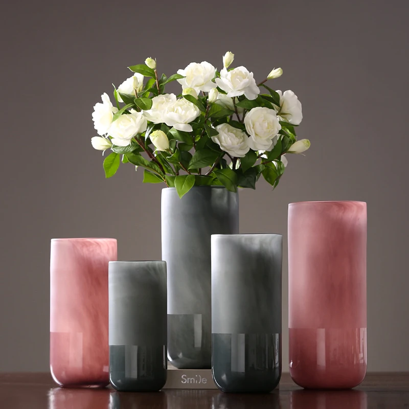 

Modern Simple Glass Vase Grey Pink Straight flower vases glass terrarium nordic decoration home centerpieces for weddings decor