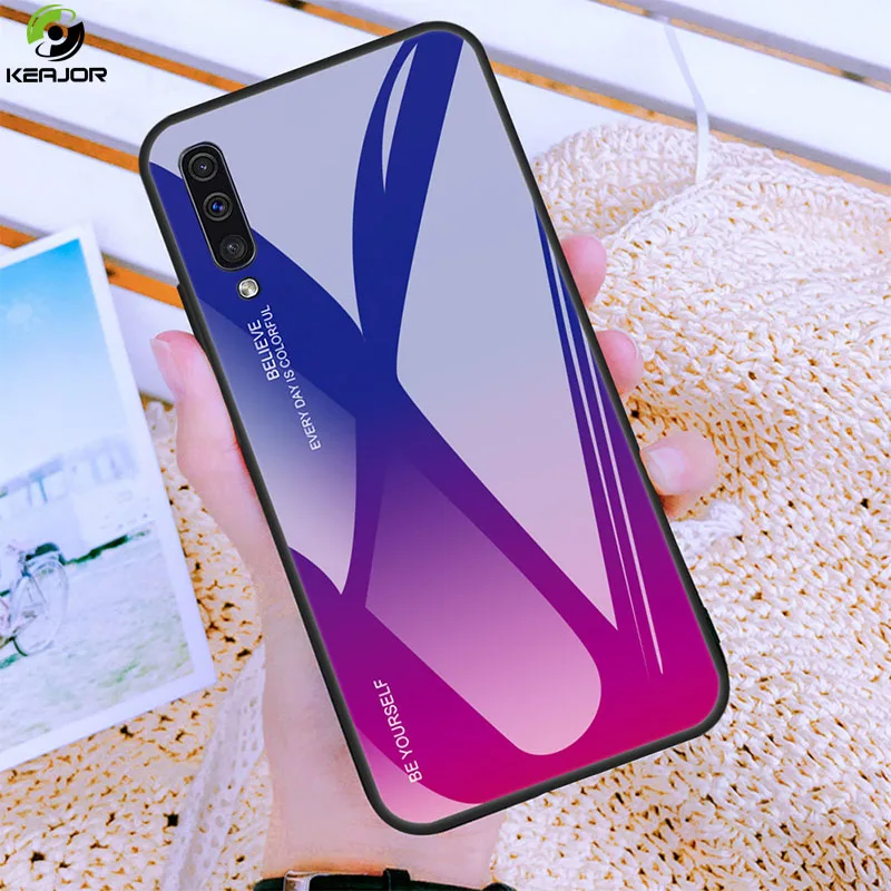 

Keajor Case For Samsung Galaxy A70 Case Luxury Gradient Tempered Glass Hard Cover Shockproof Back Cover On For Samsung A70 Funda