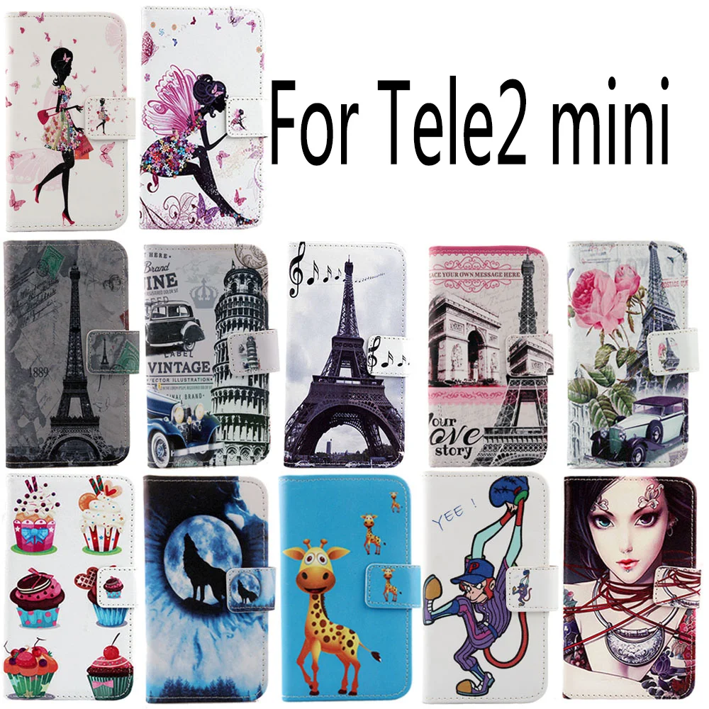 

AiLiShi Patterns PU Leather Case For Tele2 mini Colorful Cartoon Painted Cover Skin High Quality Flip