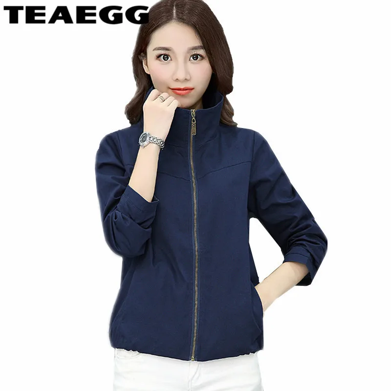 Popular Navy Bomber Jacket-Buy Cheap Navy Bomber Jacket Lots From TEAEGG 100% Cotton Bomber Jacket Women 2017 Autumn Casaco Feminino Navy Women Jackets Plus Size 4XL Outwear Woman's Coat AL08 - Popular Navy Bomber Jacket-Buy Cheap Navy Bomber Jacket Lots From