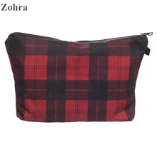 Zohra Red Tartan 3D Printing Party Women Maleta de Maquiagem Cosmetics Bags Neceser Purse Organizer Necessaire Travel Makeup Bag