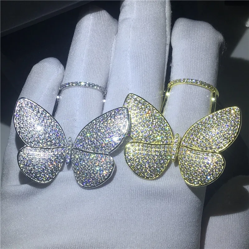 Luxury Flying Butterfly Ring Silver Color Pave Setting Aaaa Cz